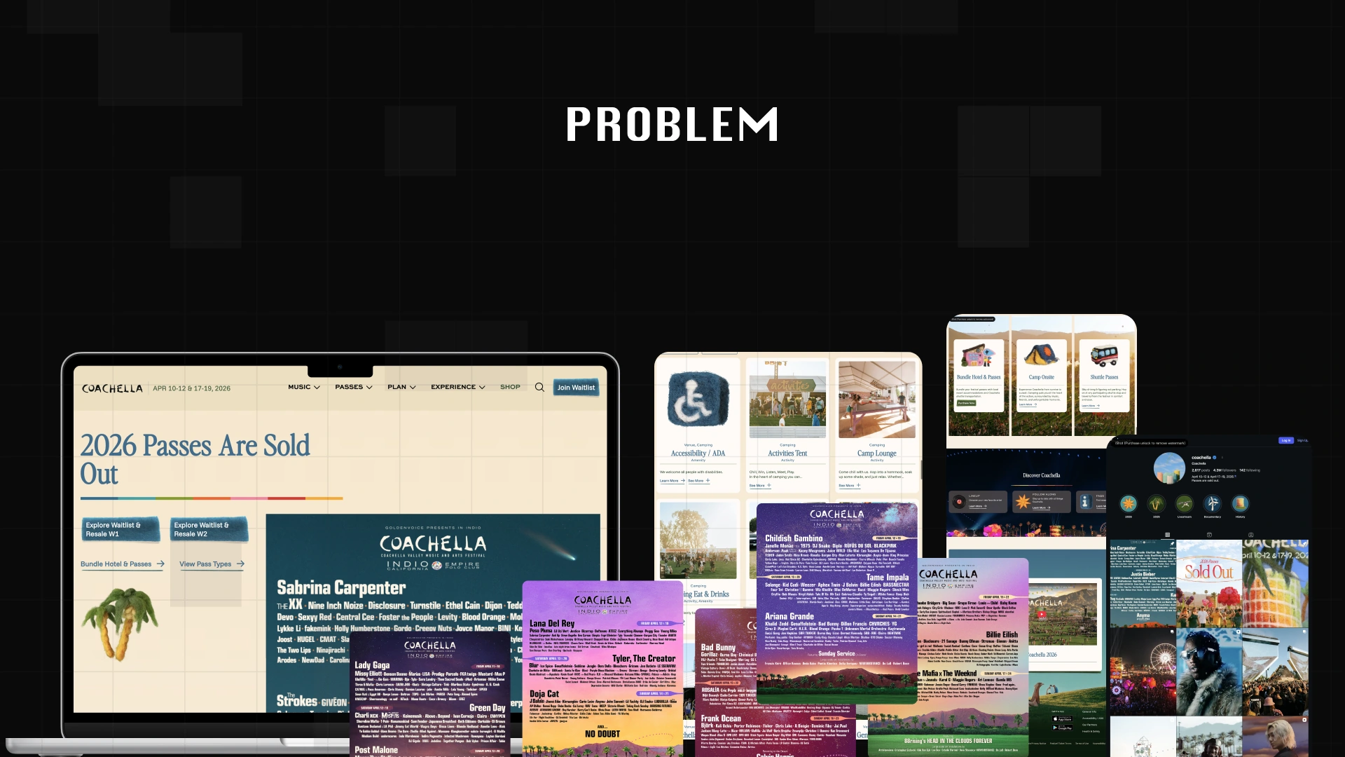 Existing Coachella website, festival passes, posters and social media touchpoints