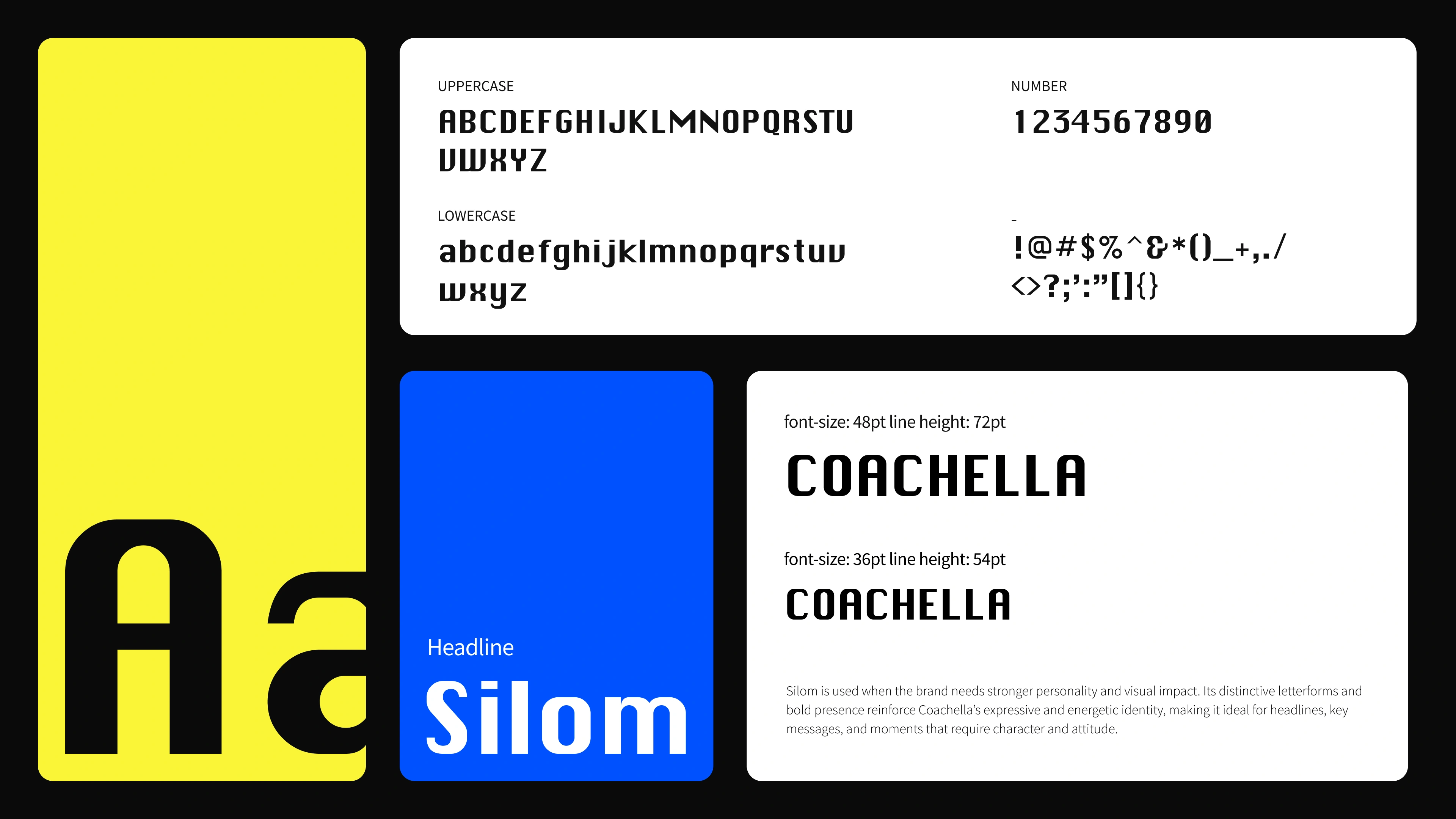 Silom headline typography specimens and character set