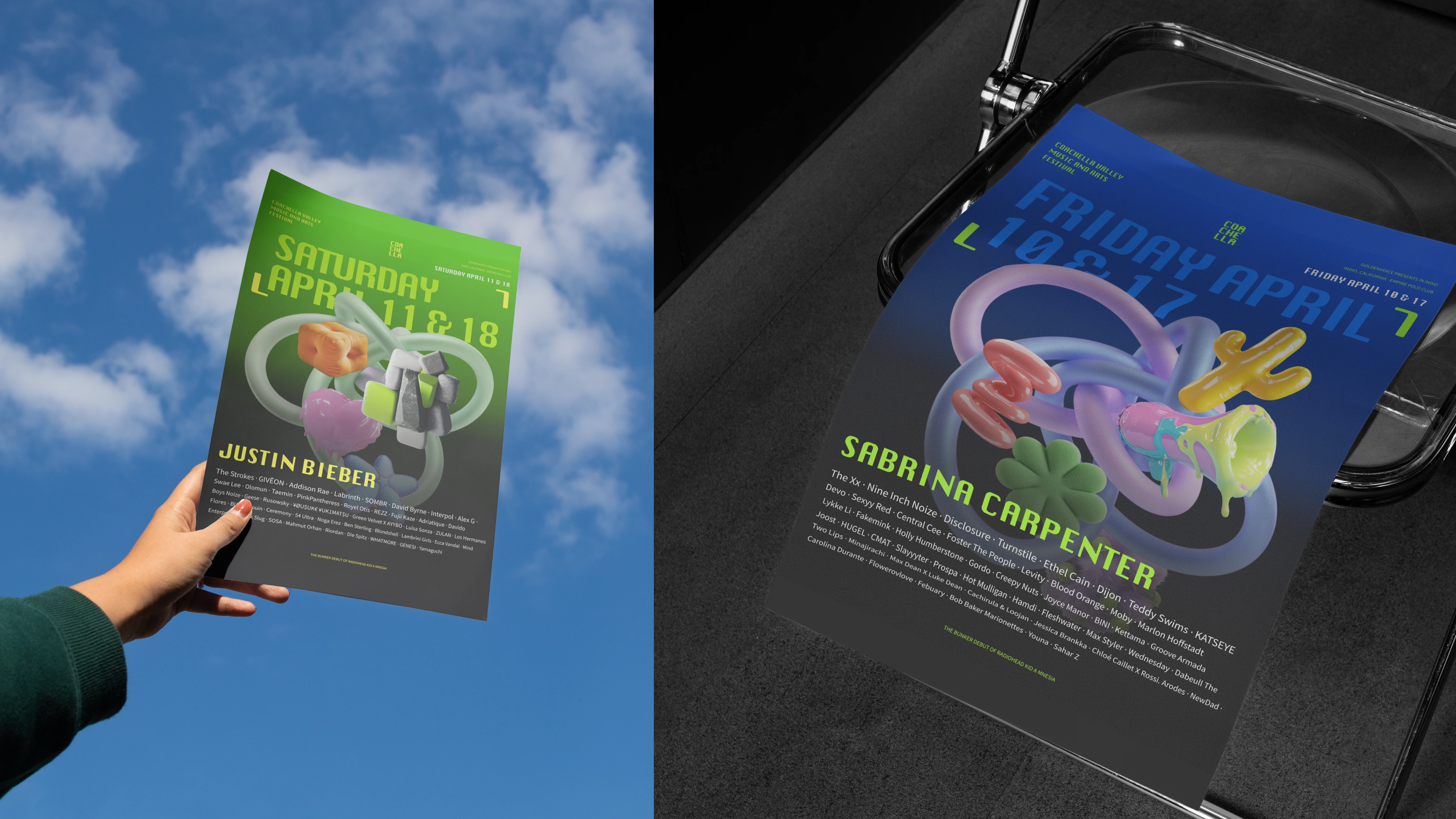 Green and blue Coachella poster applications